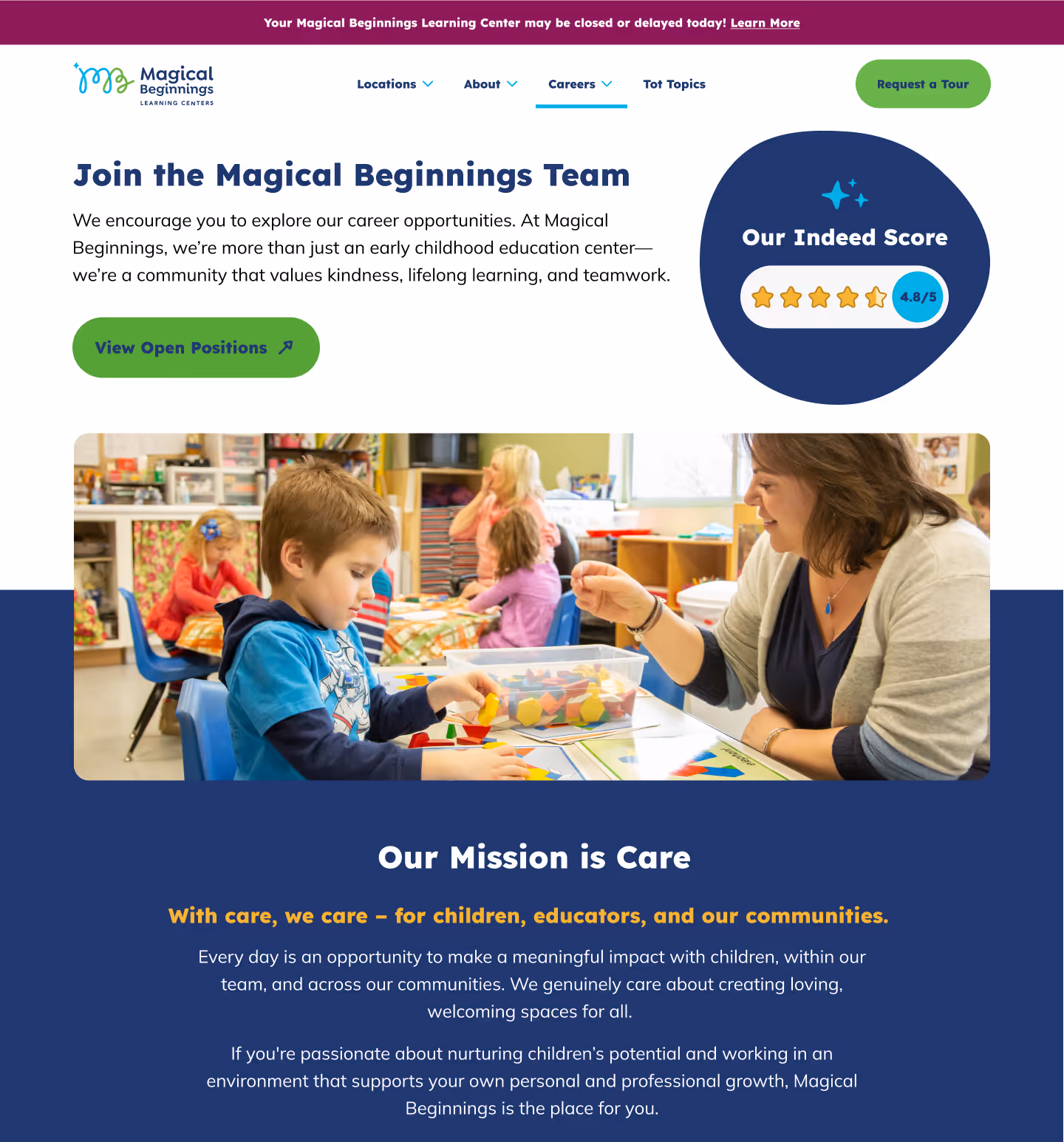 Magical Beginnings careers page designed by L&S Creative